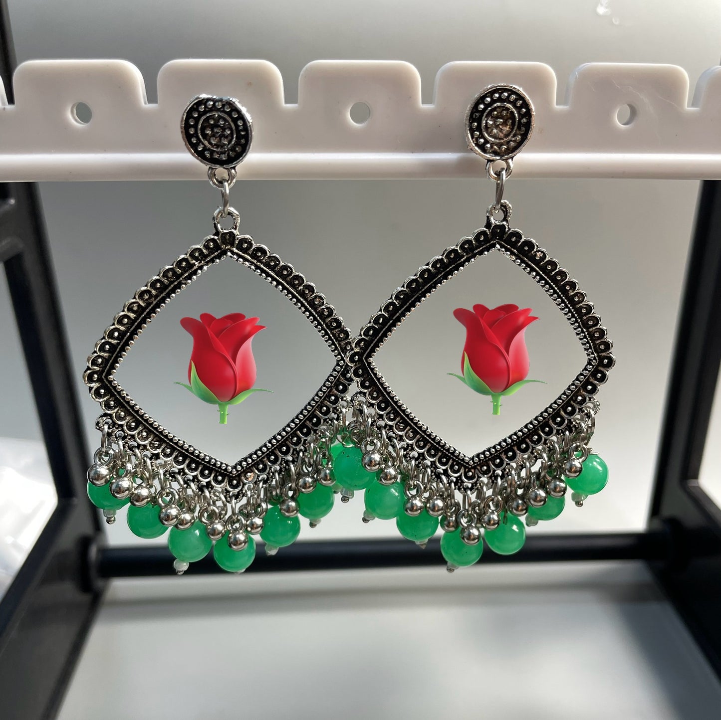 Beaded jhumkas for flower preservation