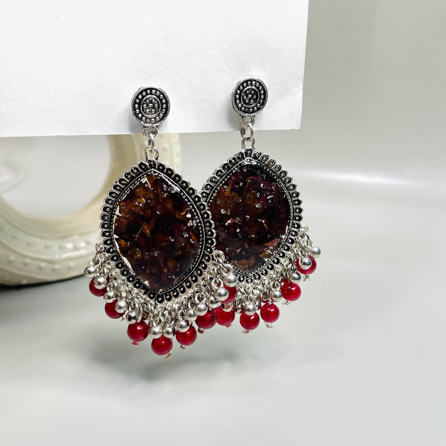 Red beads jhumkas