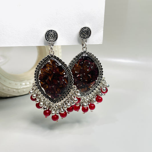 Red beads jhumkas